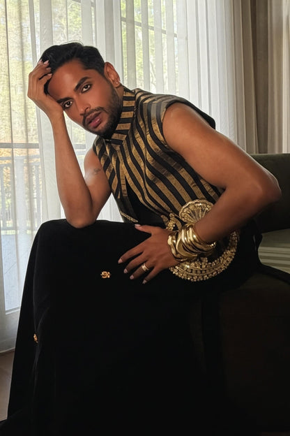 Black and Gold Chaand Koti Set