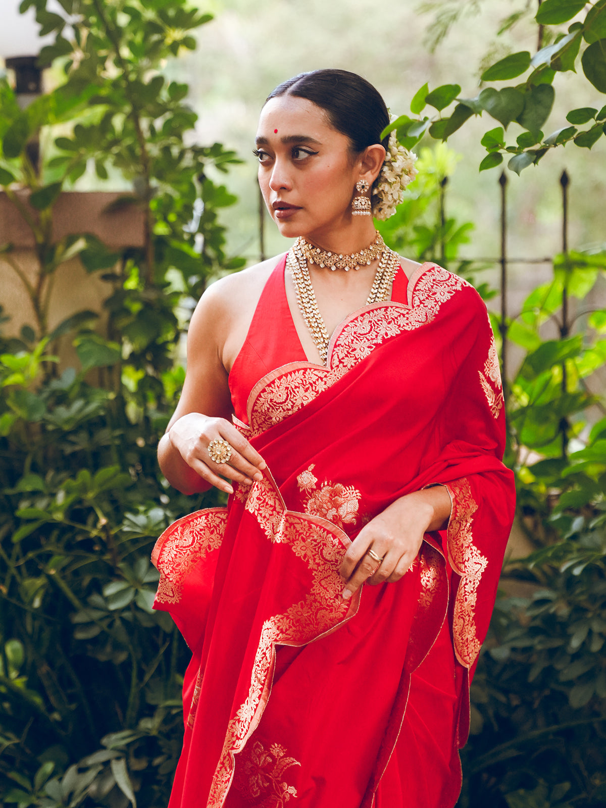 Sayani Gupta in Handwoven Red Silk Saree