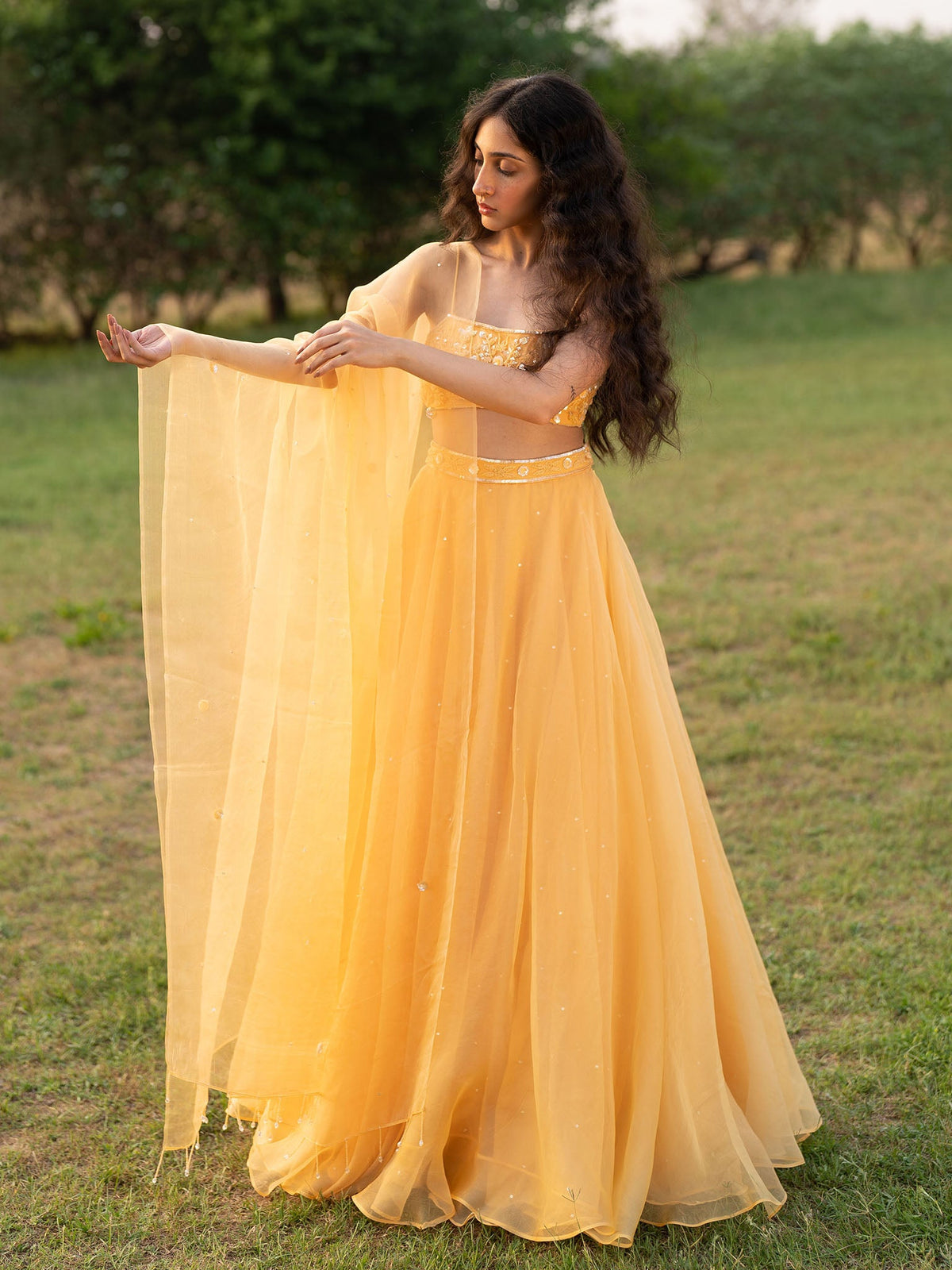 Dahlia Yellow Silk Organza Lehenga Set