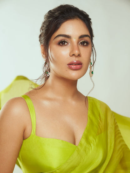 Handwoven Lime Green Organza Saree