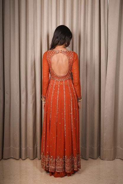 Rust Anarkali Set