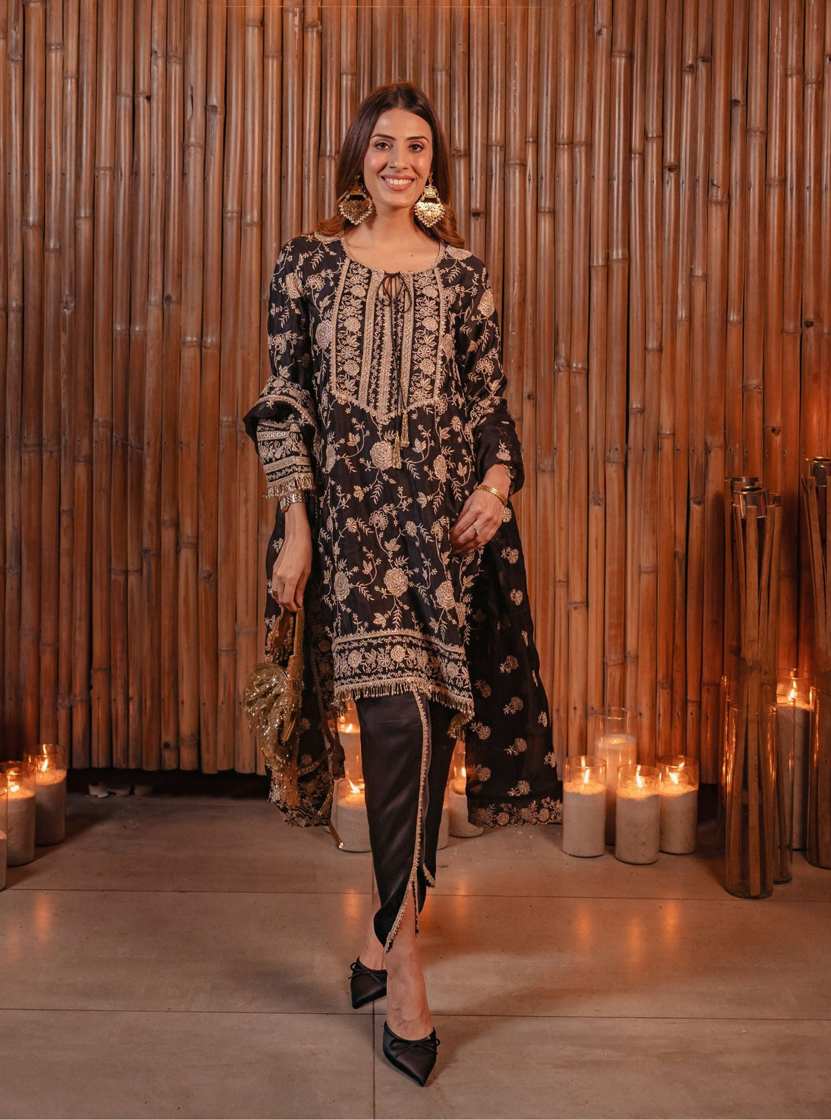 Sanae Cupro Satin Black Kurta Set