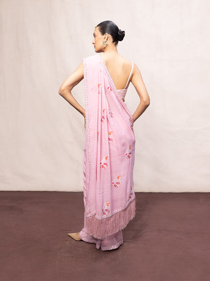 Handwoven Pink Chiffon Banarasi Saree
