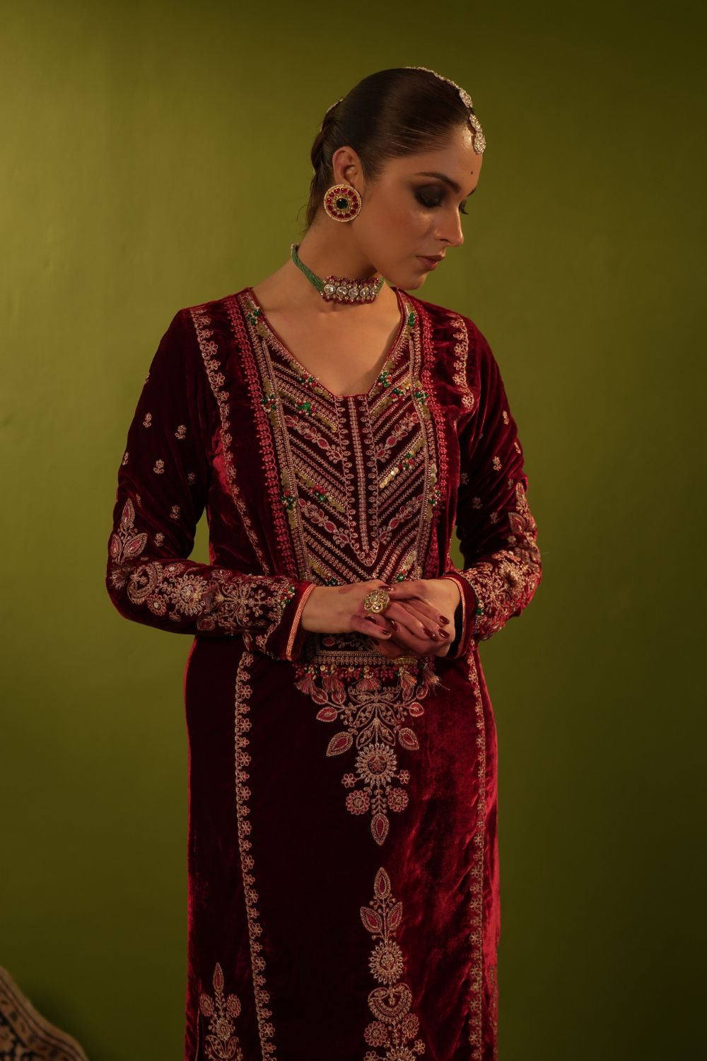 Red Velvet Kaftan Set