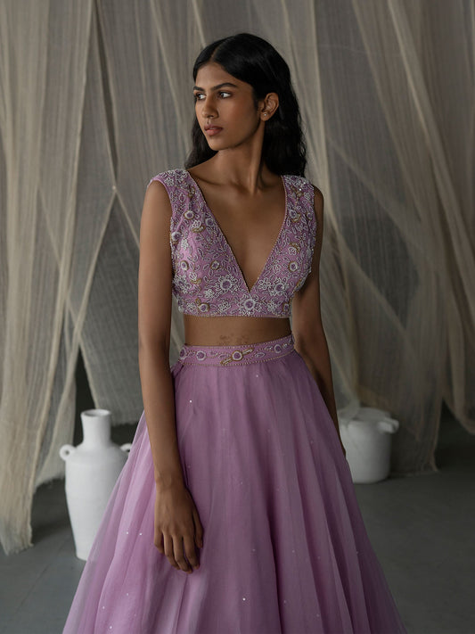 Dreamhaven Lilac Silk Organza Lehenga Set