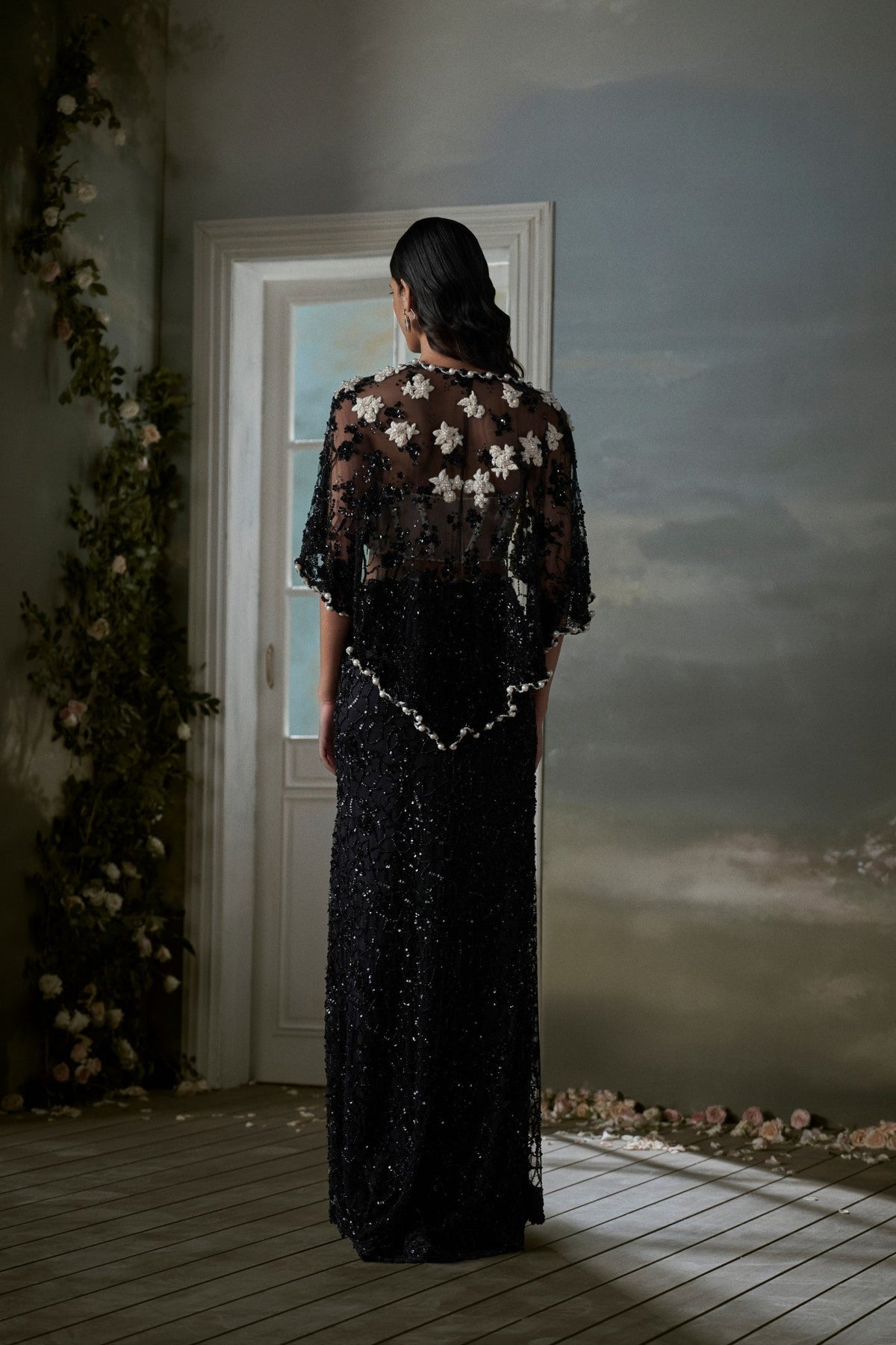 Black Skirt And Jacket Set With An Ivory Corset