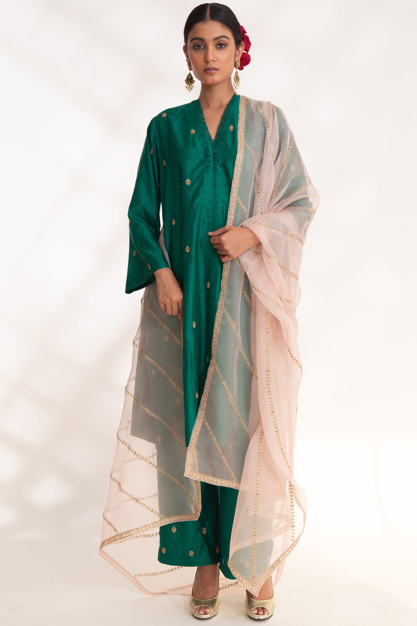 Ojal Kurta Set Emerald Green