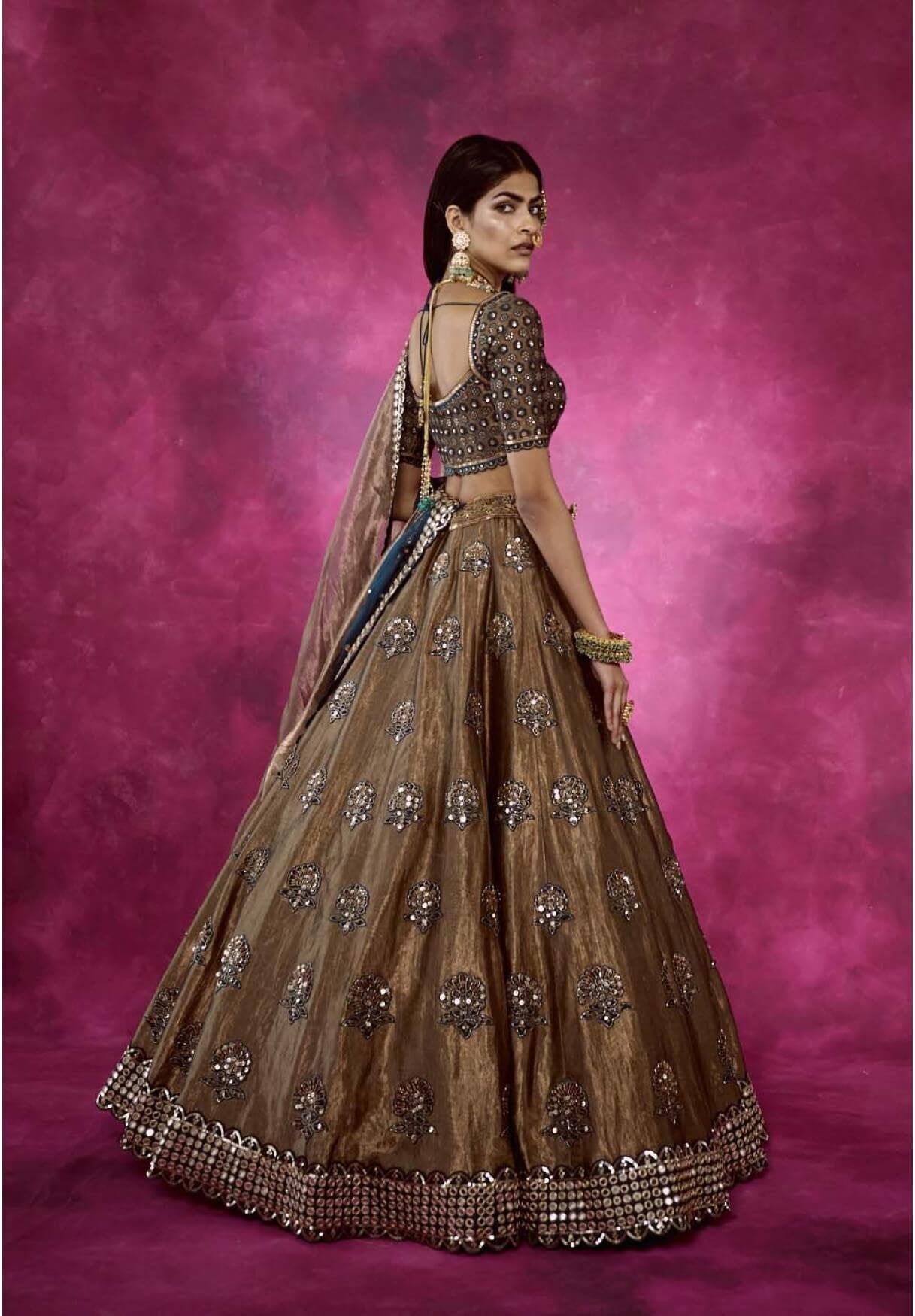 Mughal Boota Copper Shimmer Lehenga Set