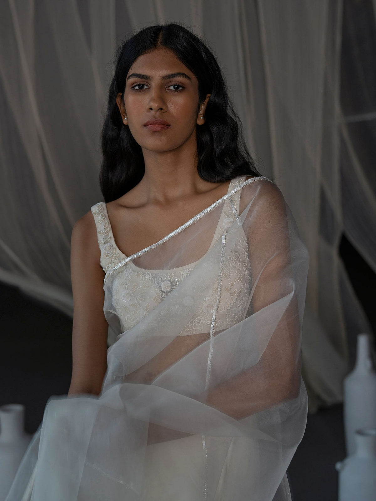 Chand Off-White Organza Saree Set