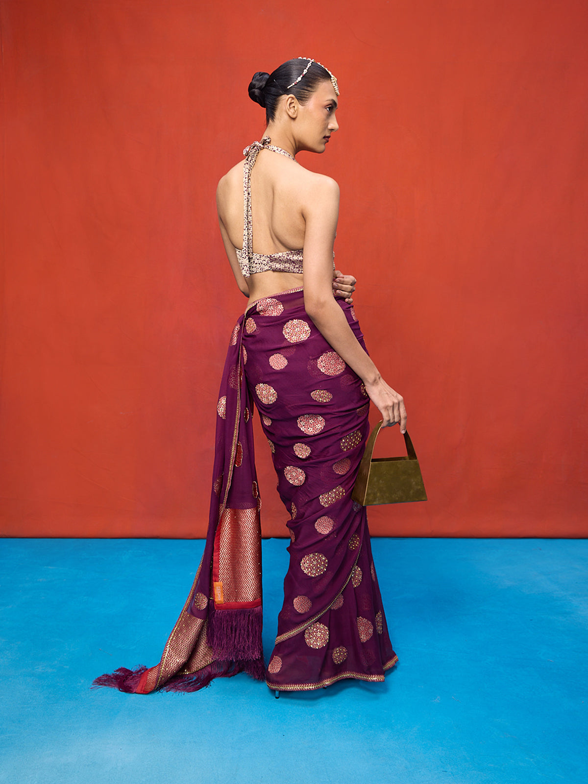 Handwoven Wine Chiffon Banarasi Saree