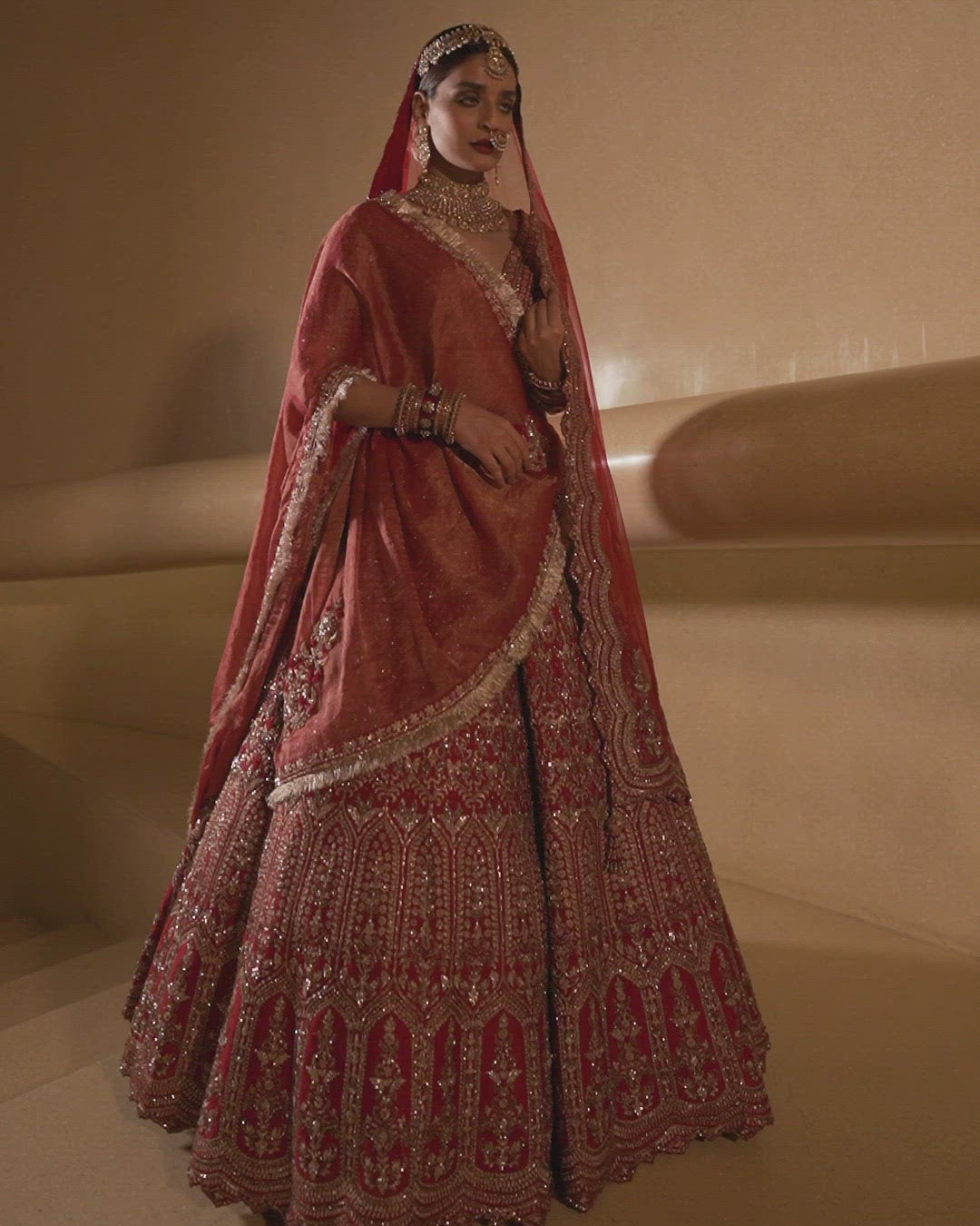 Vermillion Silk Lehenga Choli Set