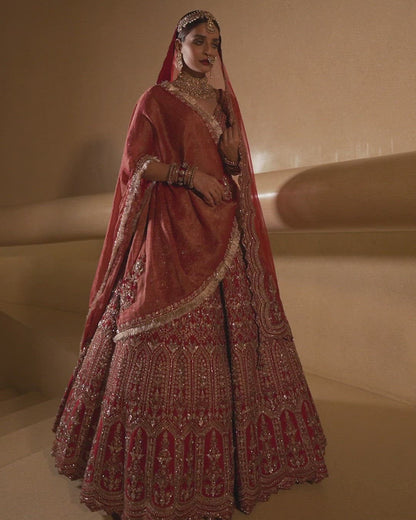 Vermillion Silk Lehenga Choli Set