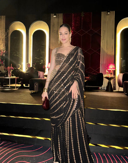 TARINI MANCHANDA In Jugmug Black Pre Draped Saree Set