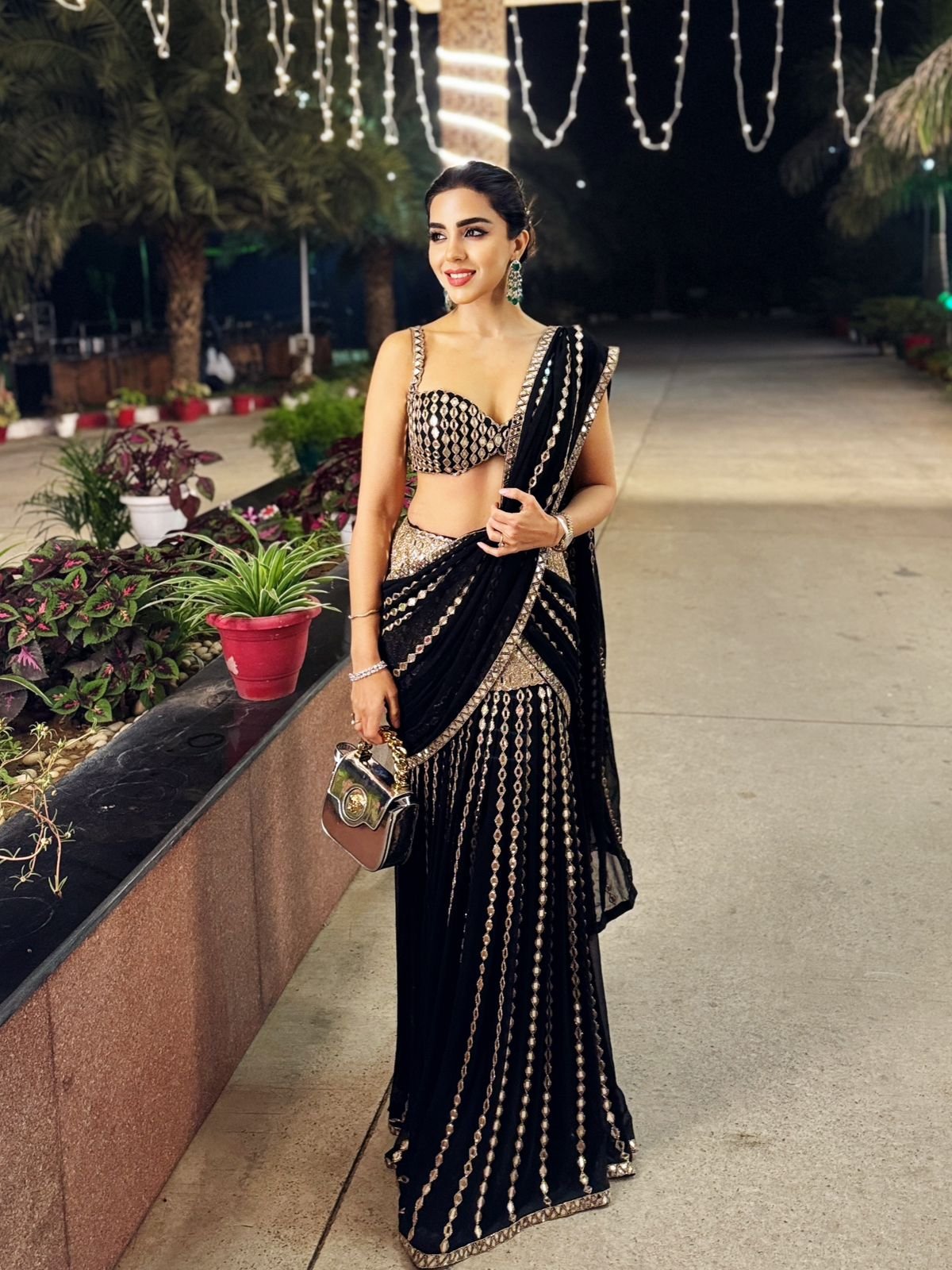 BAHAAR DHAWAN In Black Pre Draped Saree Set