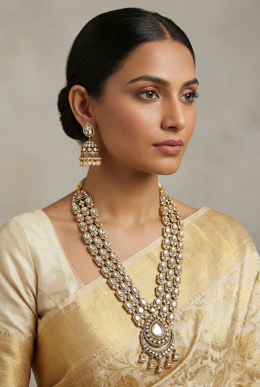 Rishmika Rhodium Plated Polki Long Set