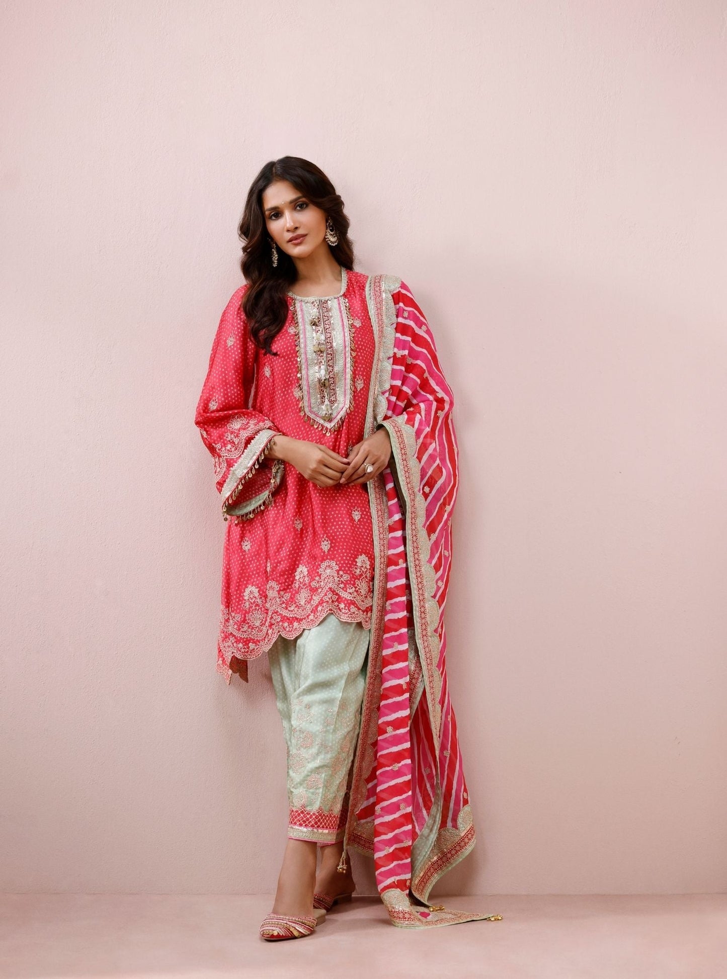 Iraa Cupro Satin Red Kurta Set