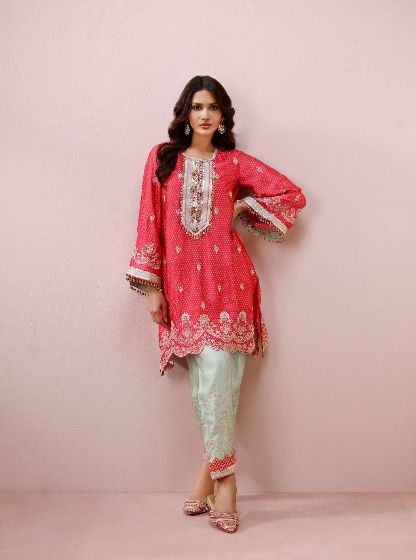 Iraa Cupro Satin Red Kurta Set