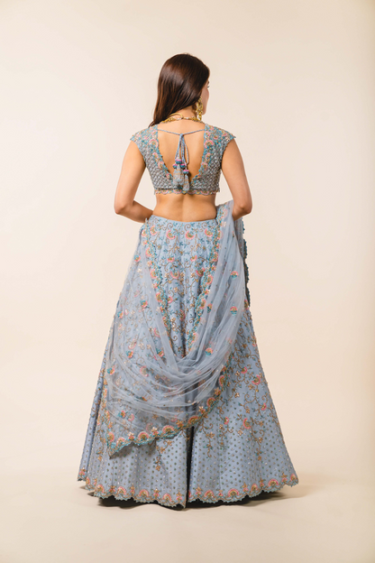 Powder Blue Dupion Lehenga Choli Set