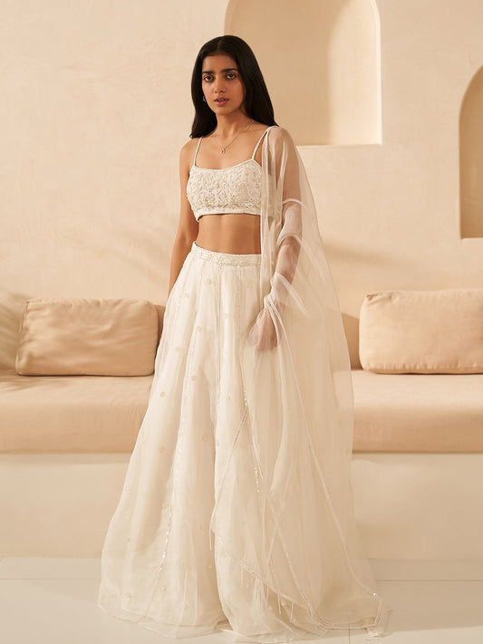 Snow White Silk Organza Lehenga Set