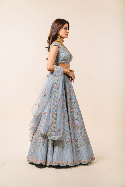 Powder Blue Dupion Lehenga Choli Set