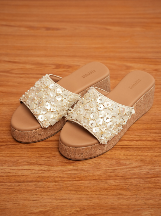 Charlotte Off White Platform WedgeÂ Heel
