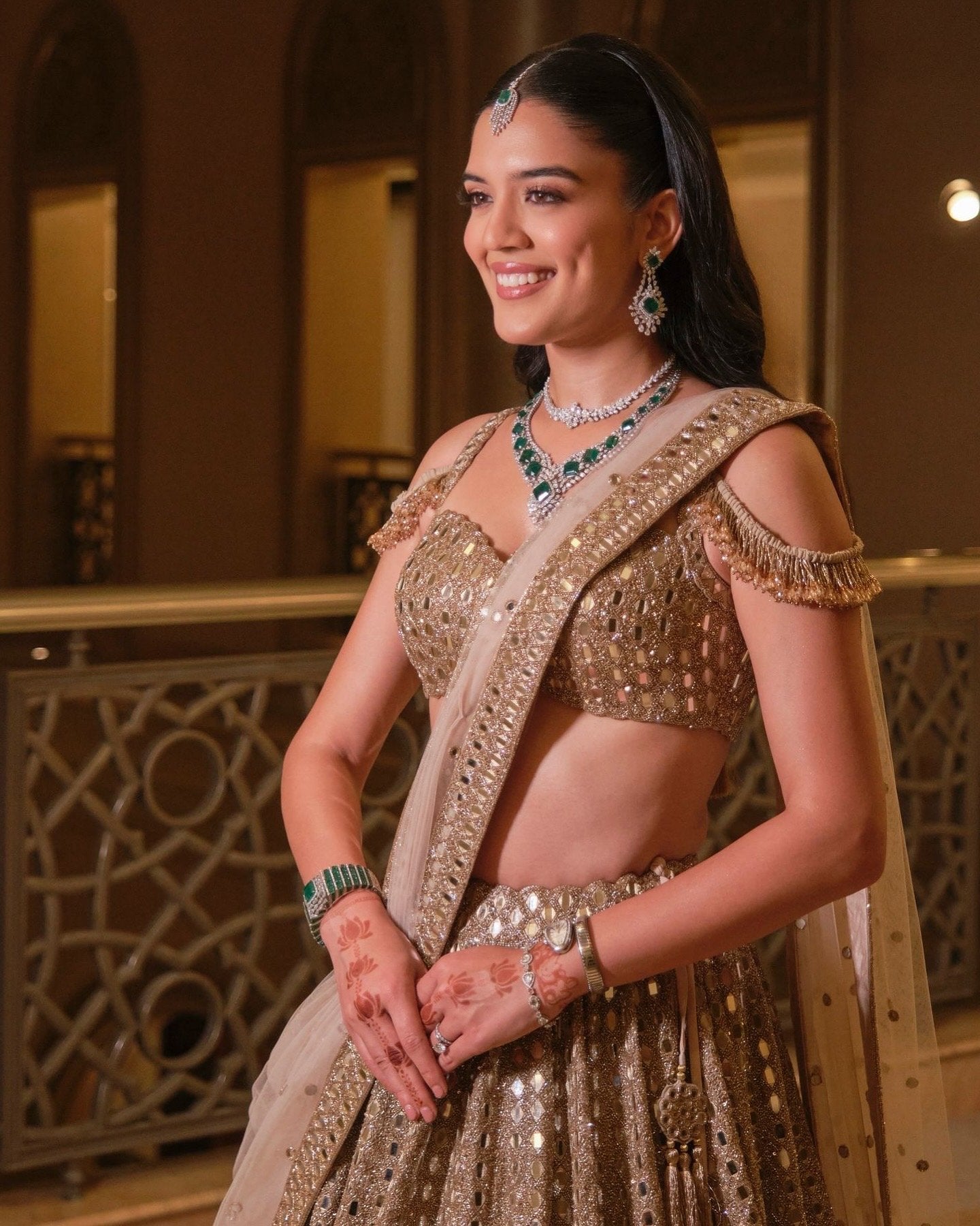 SHIVANI BAFNA In Light Beige Jugmug Mirror  Embroidered Lehenga Set