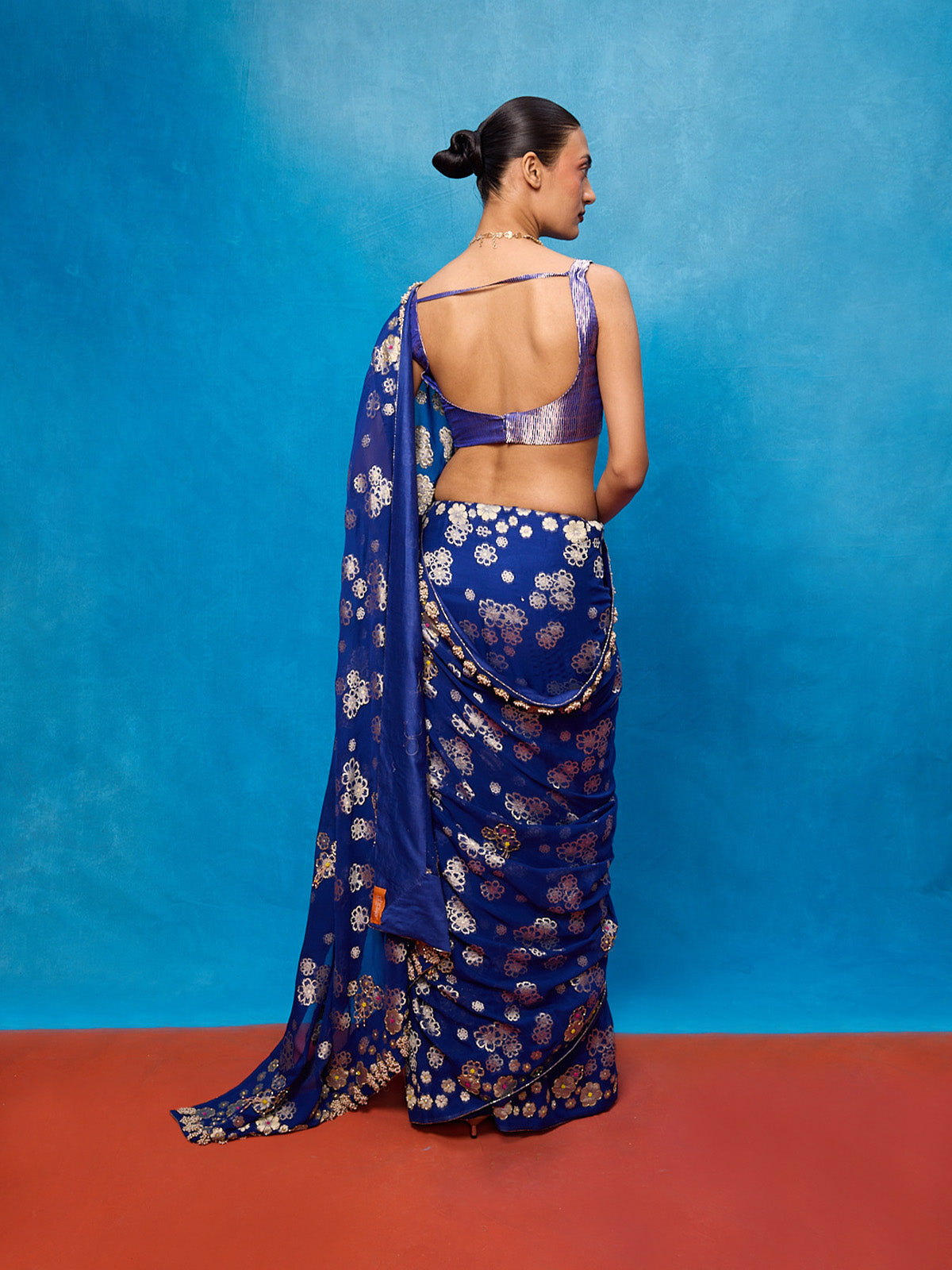 Handwoven Royal Blue Chiffon Banarasi Saree