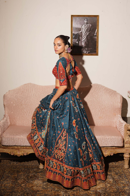 Dark teal paisley lehenga set