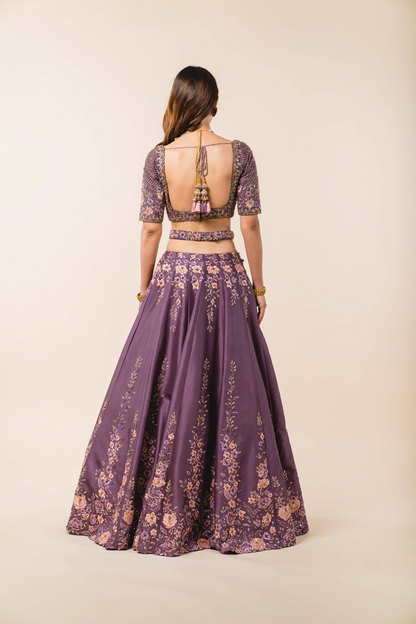 Deep Mauve Dupion Silk Lehenga Choli