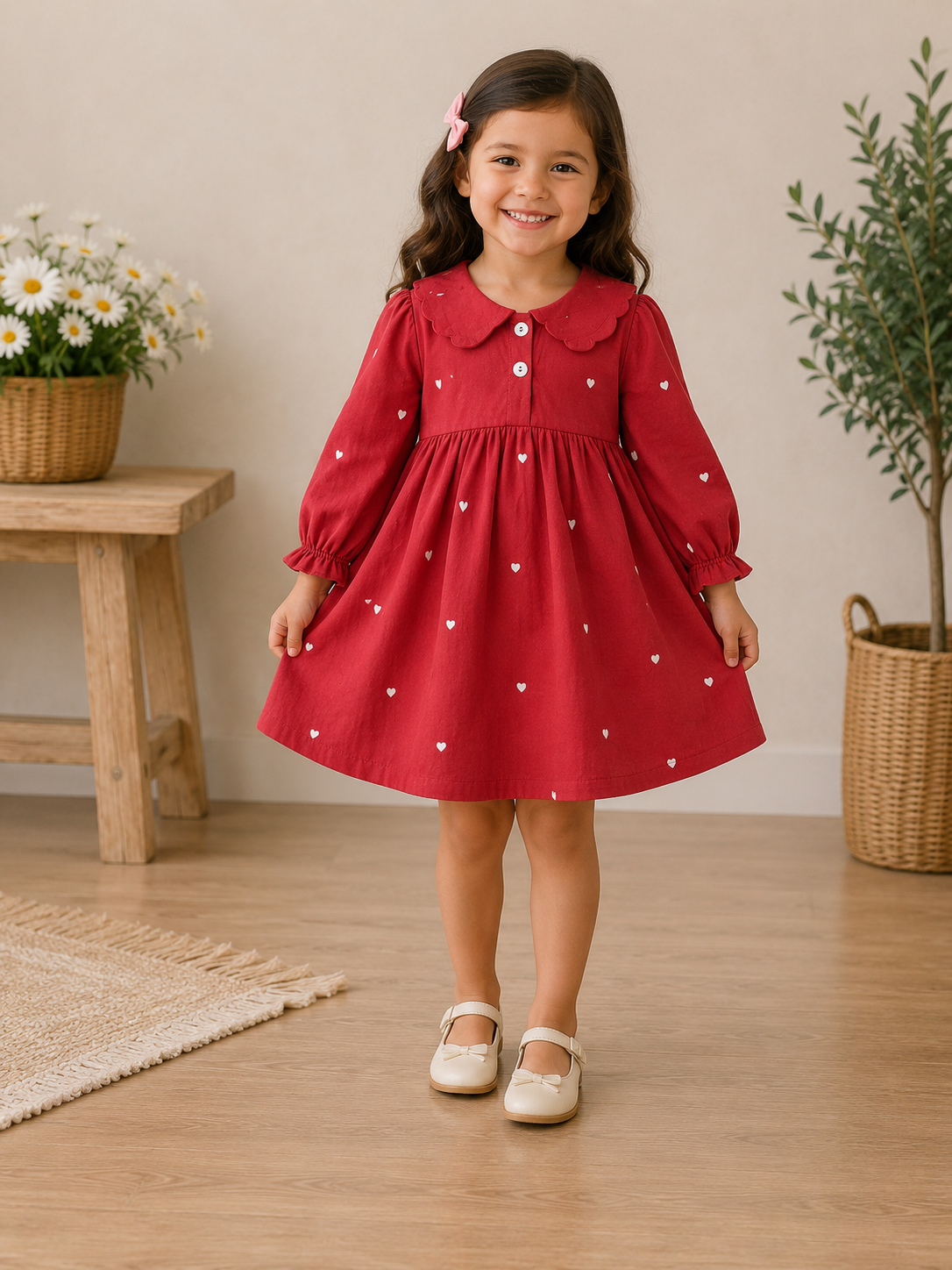 Red polka dot collar dress