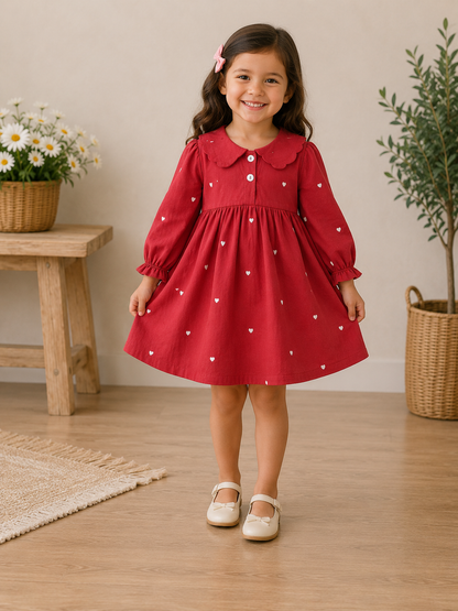 Red polka dot collar dress