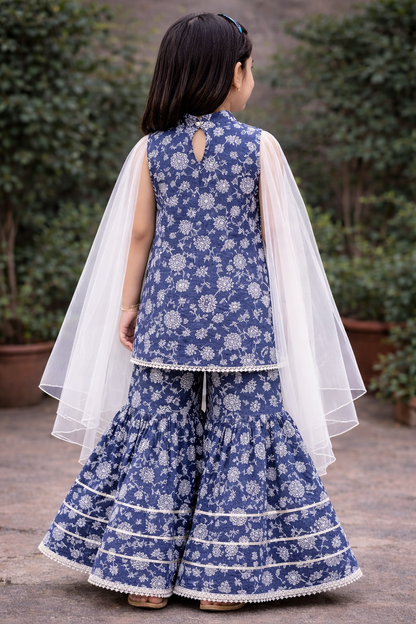Navy blue floral garara set