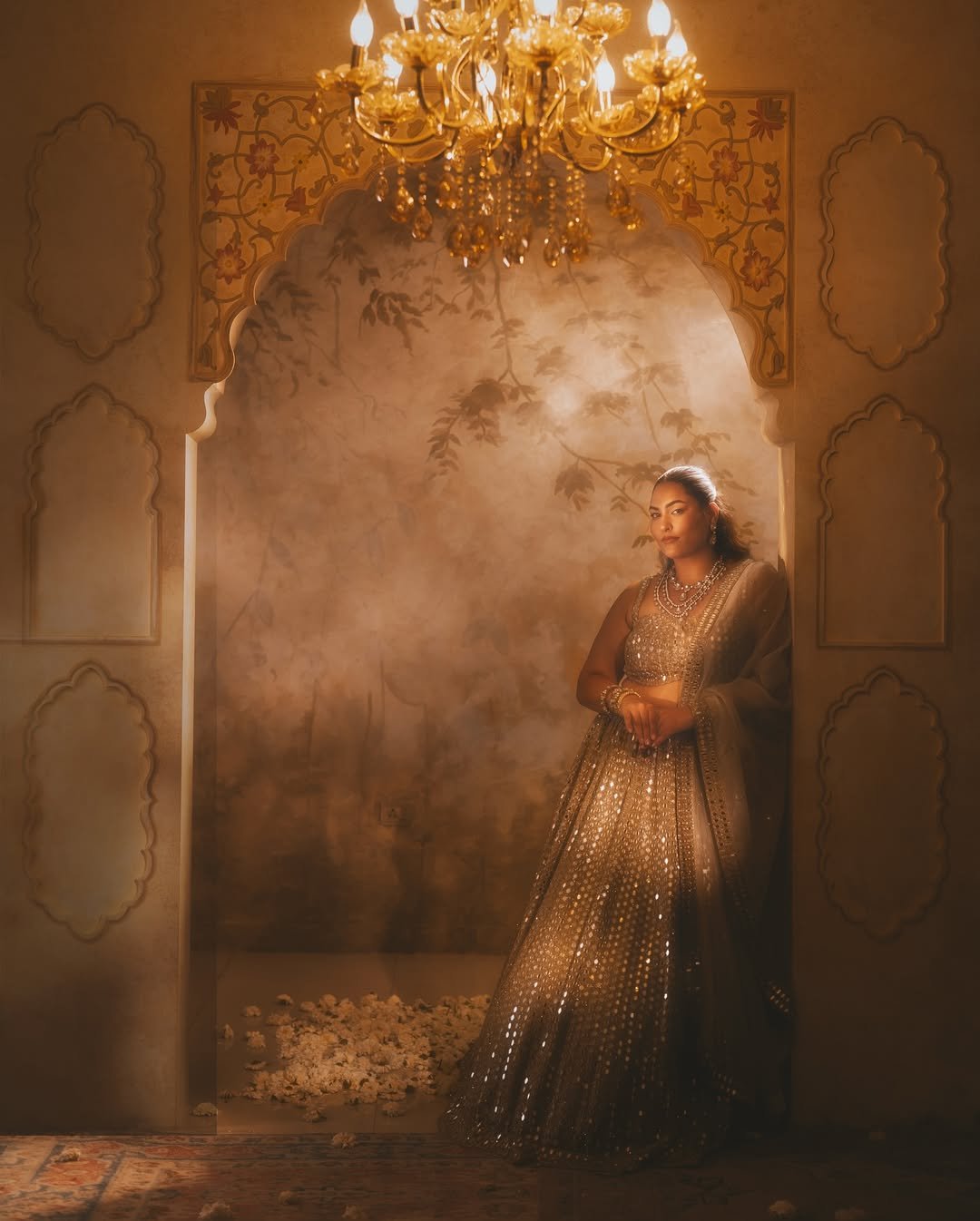 SAKSHI SINDWANI In Light Beige Mirror Lehenga Set