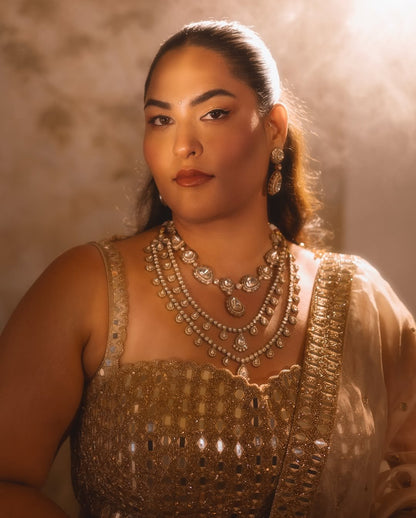 SAKSHI SINDWANI In Light Beige Mirror Lehenga Set
