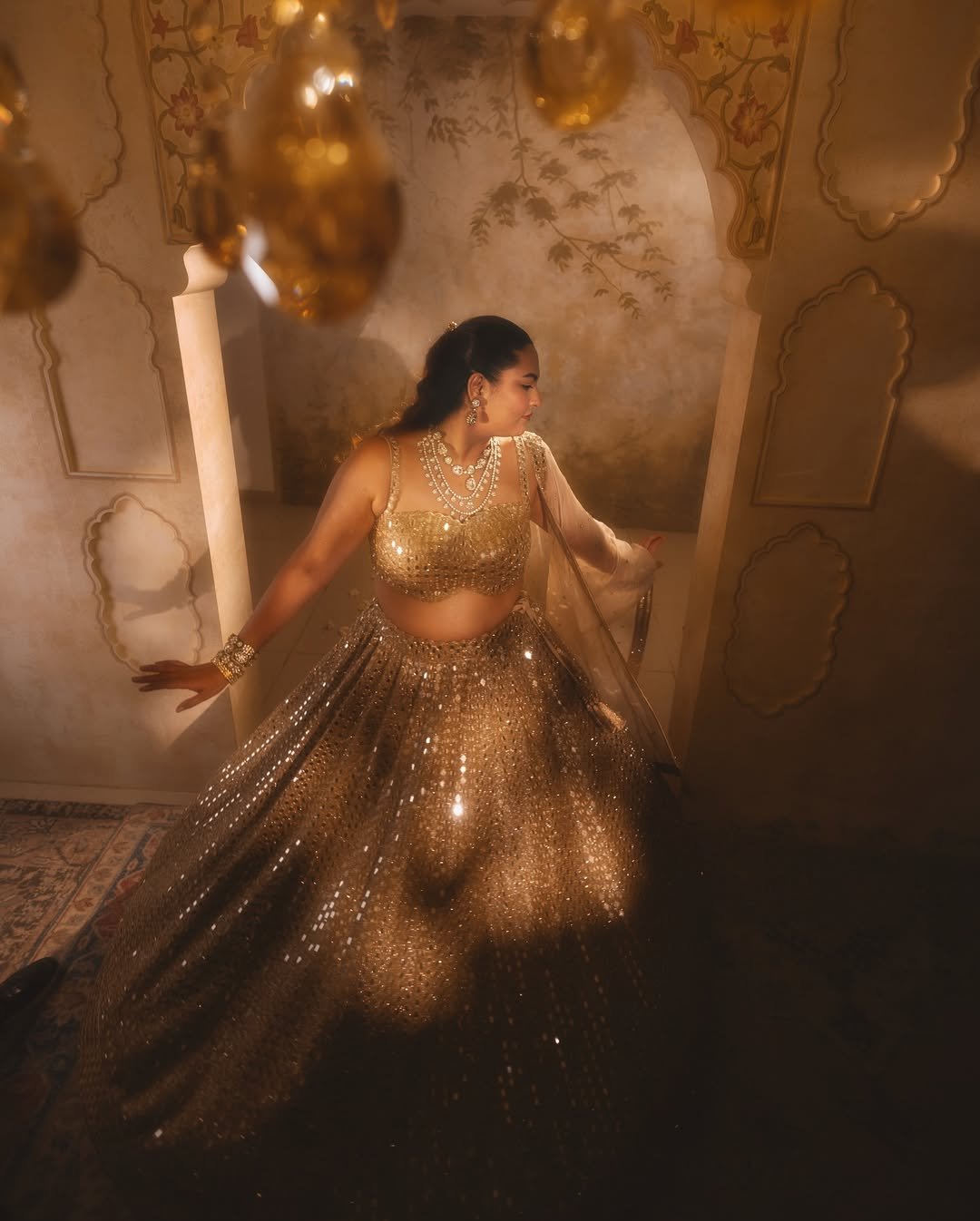 SAKSHI SINDWANI In Light Beige Mirror Lehenga Set