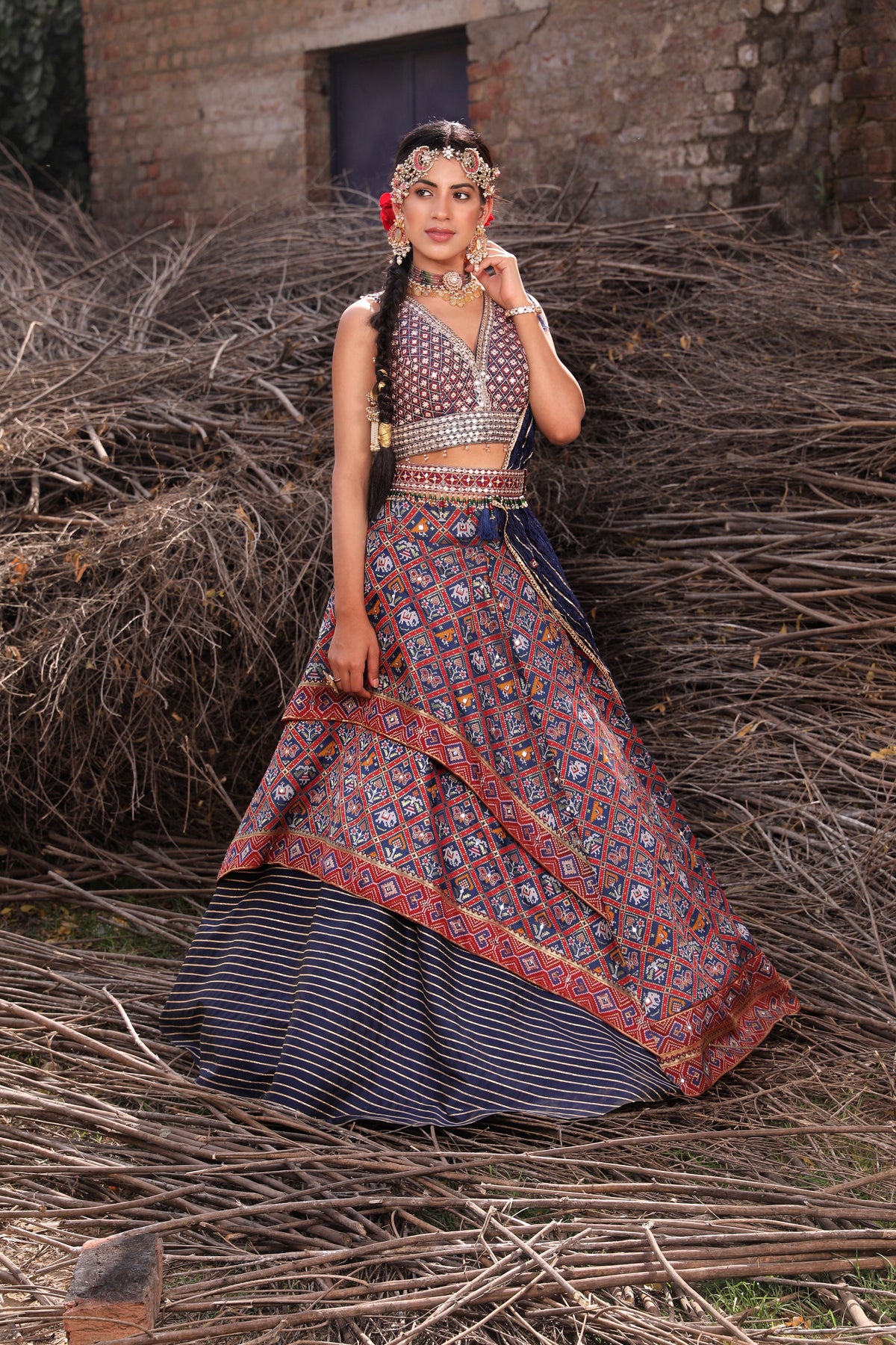 Women's Midnight Blue Woven Patola Lehenga Set
