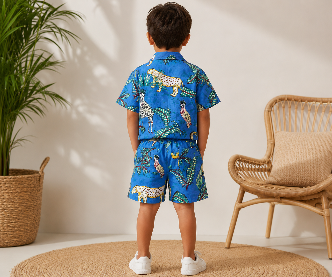 Blue tropical printed short set