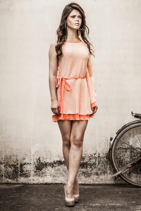 Layered Belt Tunic Peach Coral Orange