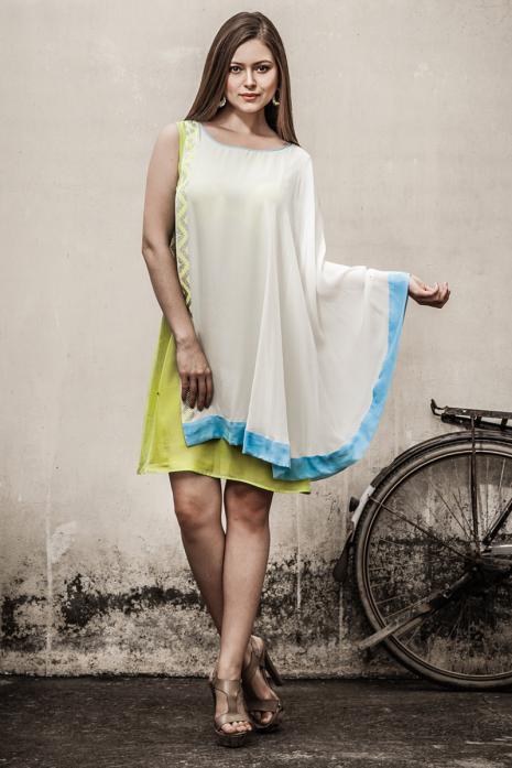 Cape Style Tunic Olive Off white  Sky Blue