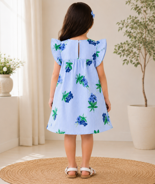 Blue strips and floral printed dress