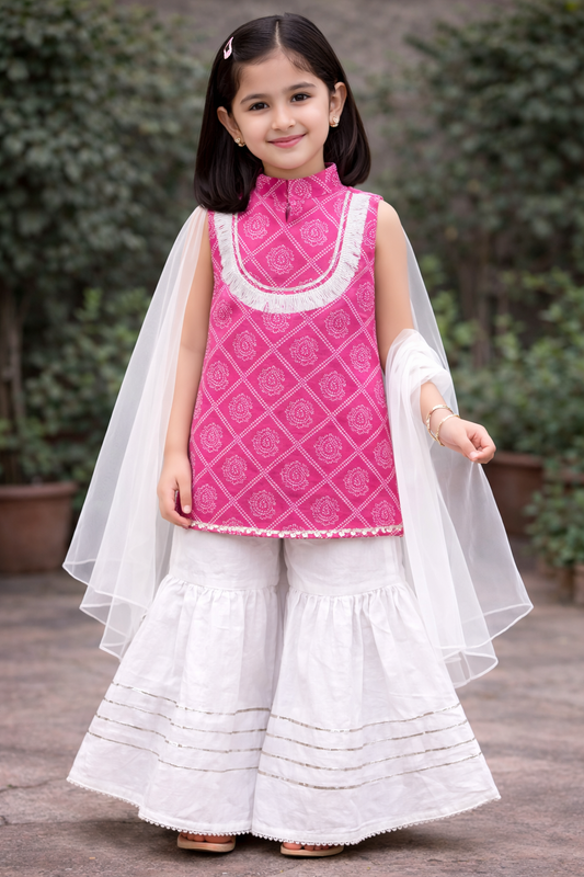 Pink Hand Block Printed Cotton Sharara Suit