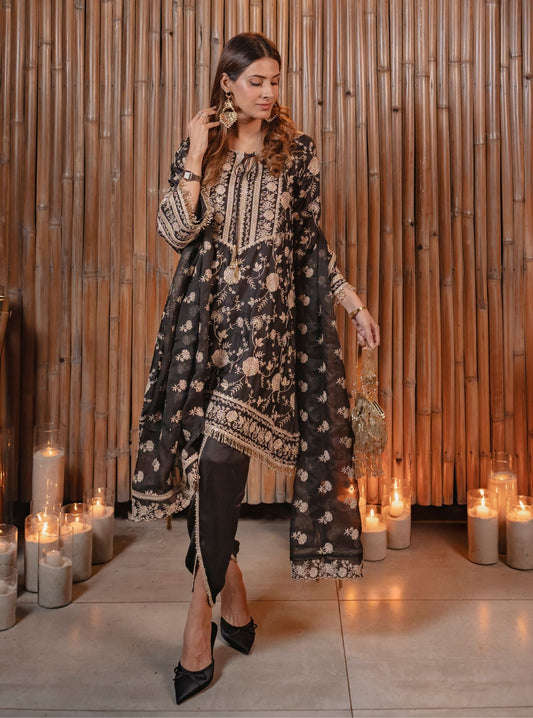 Sanae Cupro Satin Black Kurta Set