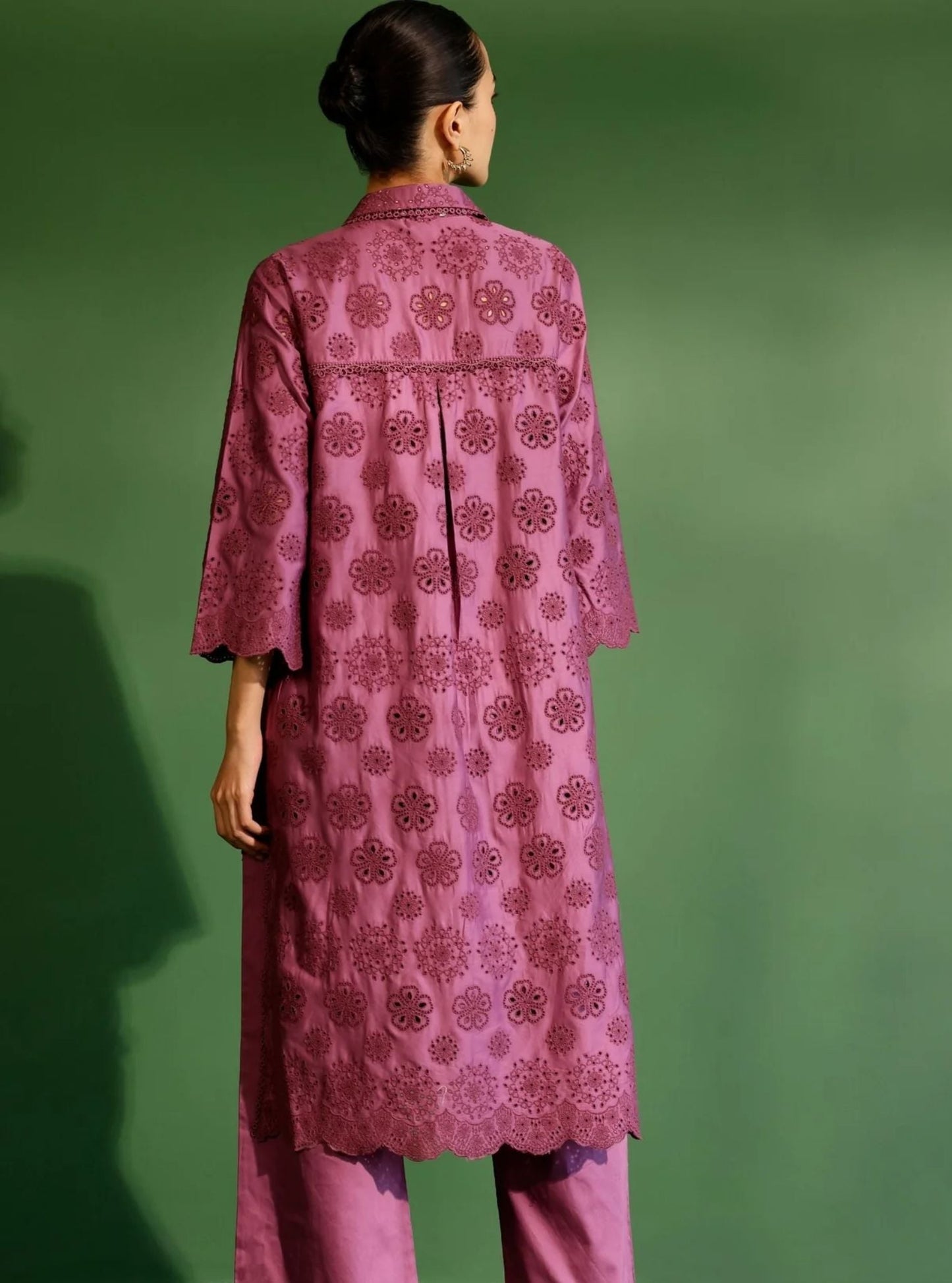 Harriet Pima Satin Grape Long shirt co-ord set