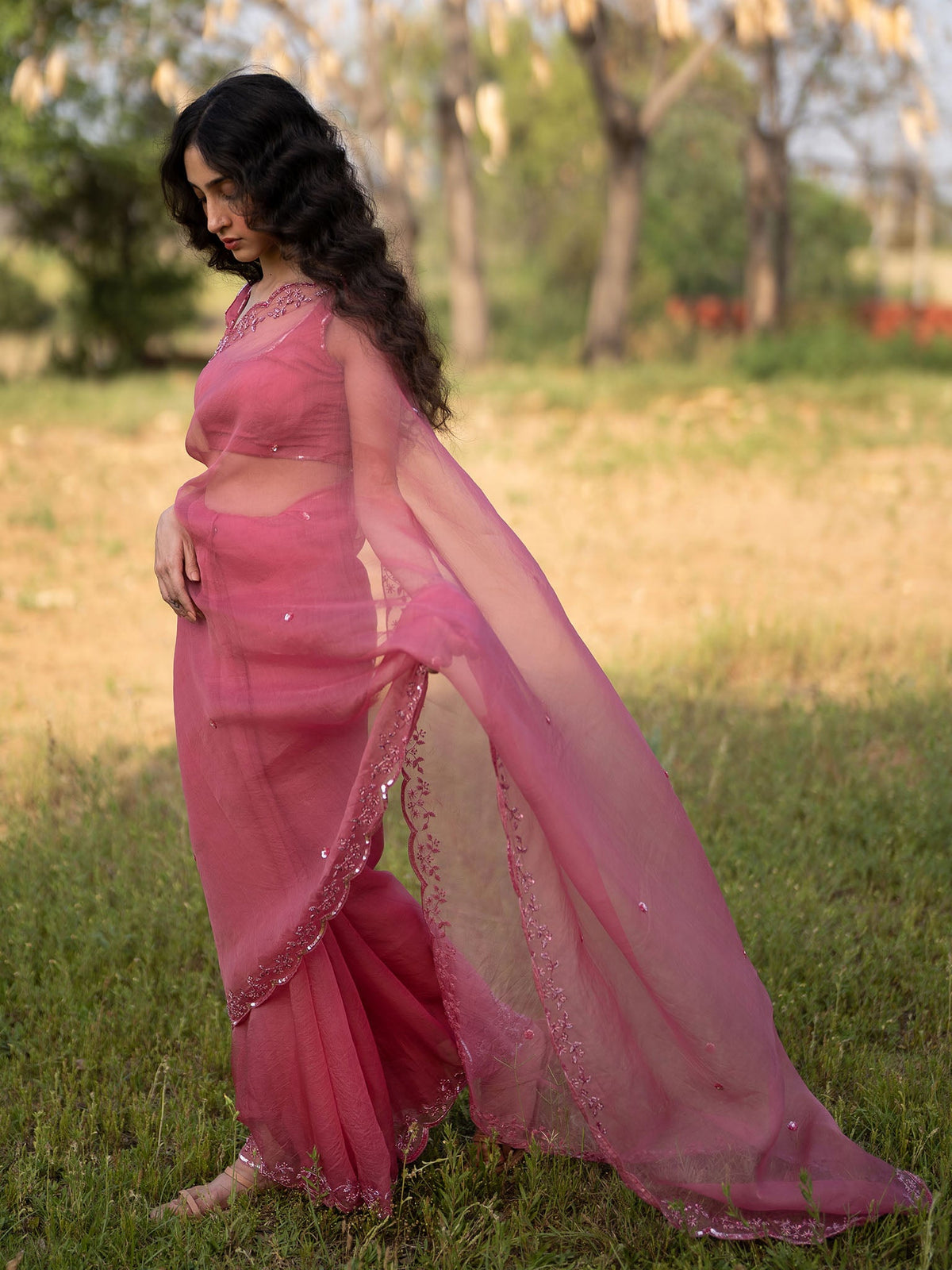 Roseate Silk Organza Saree Set