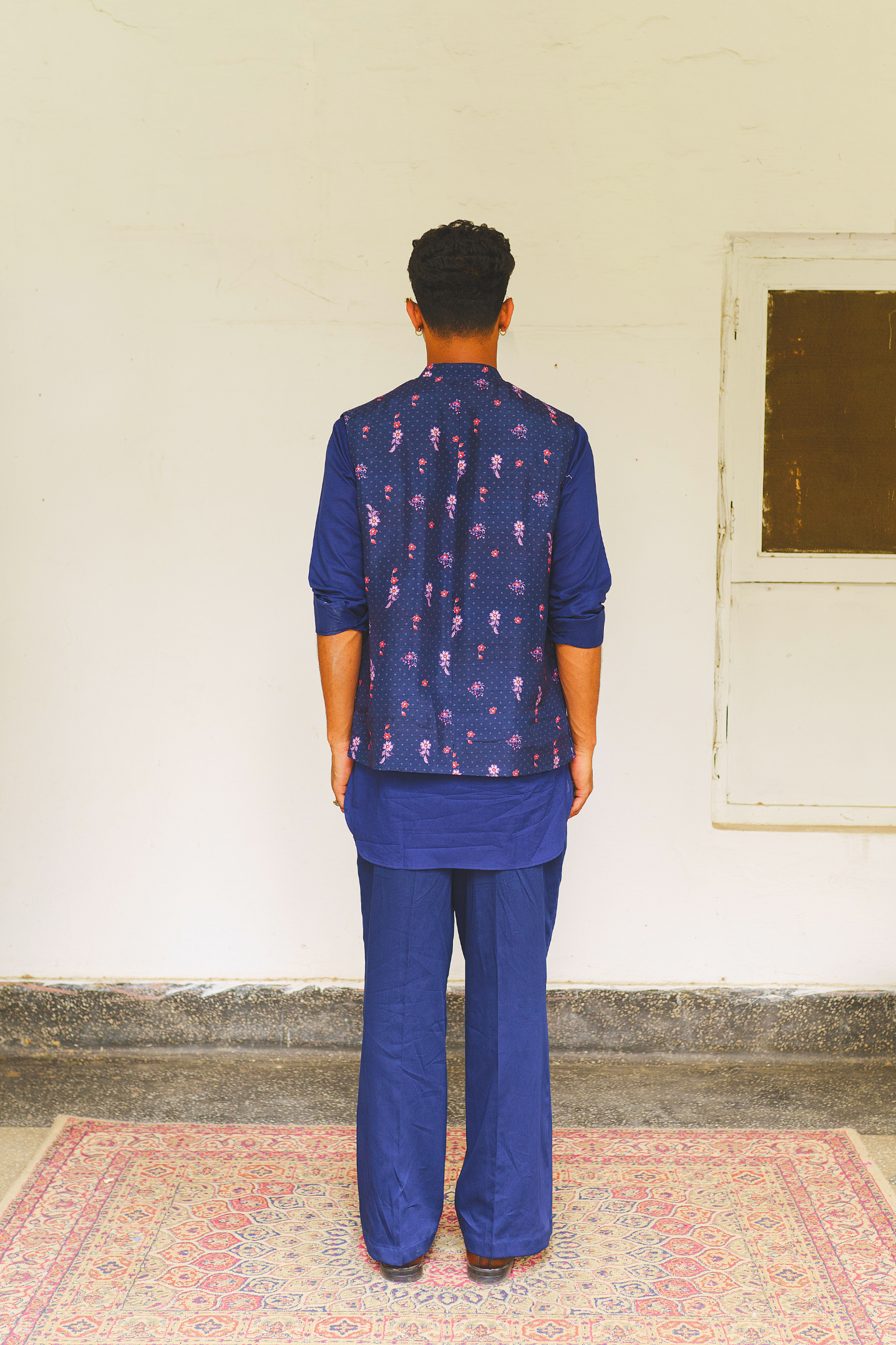 Navy blue kurta set with nehru Jacket