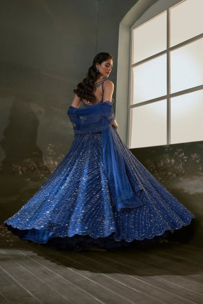 Pragya Jaiswal In Midnight Blue Lehenga Choli Set