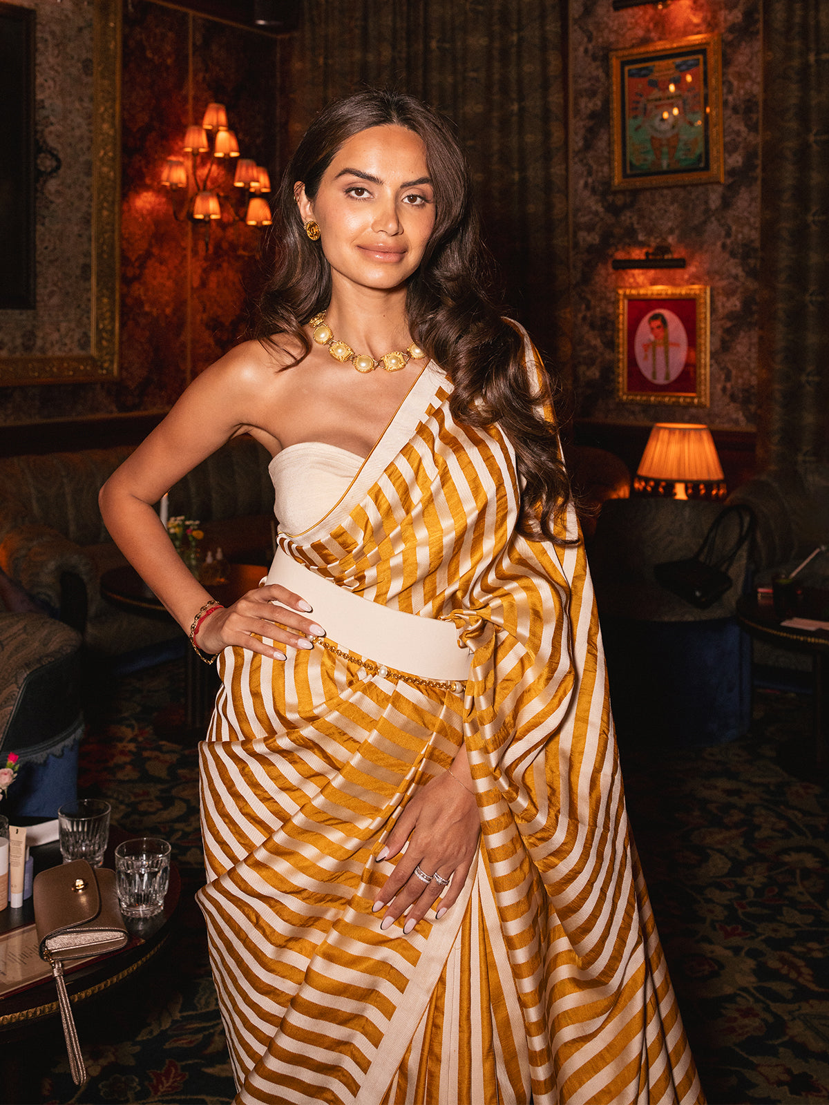 Ochre Candy Cane Saree