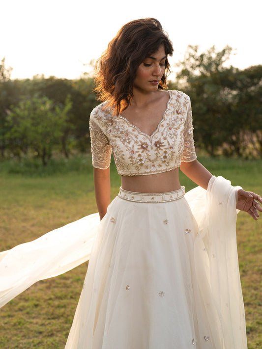 Selene Ivory Silk Organza Lehenga Set