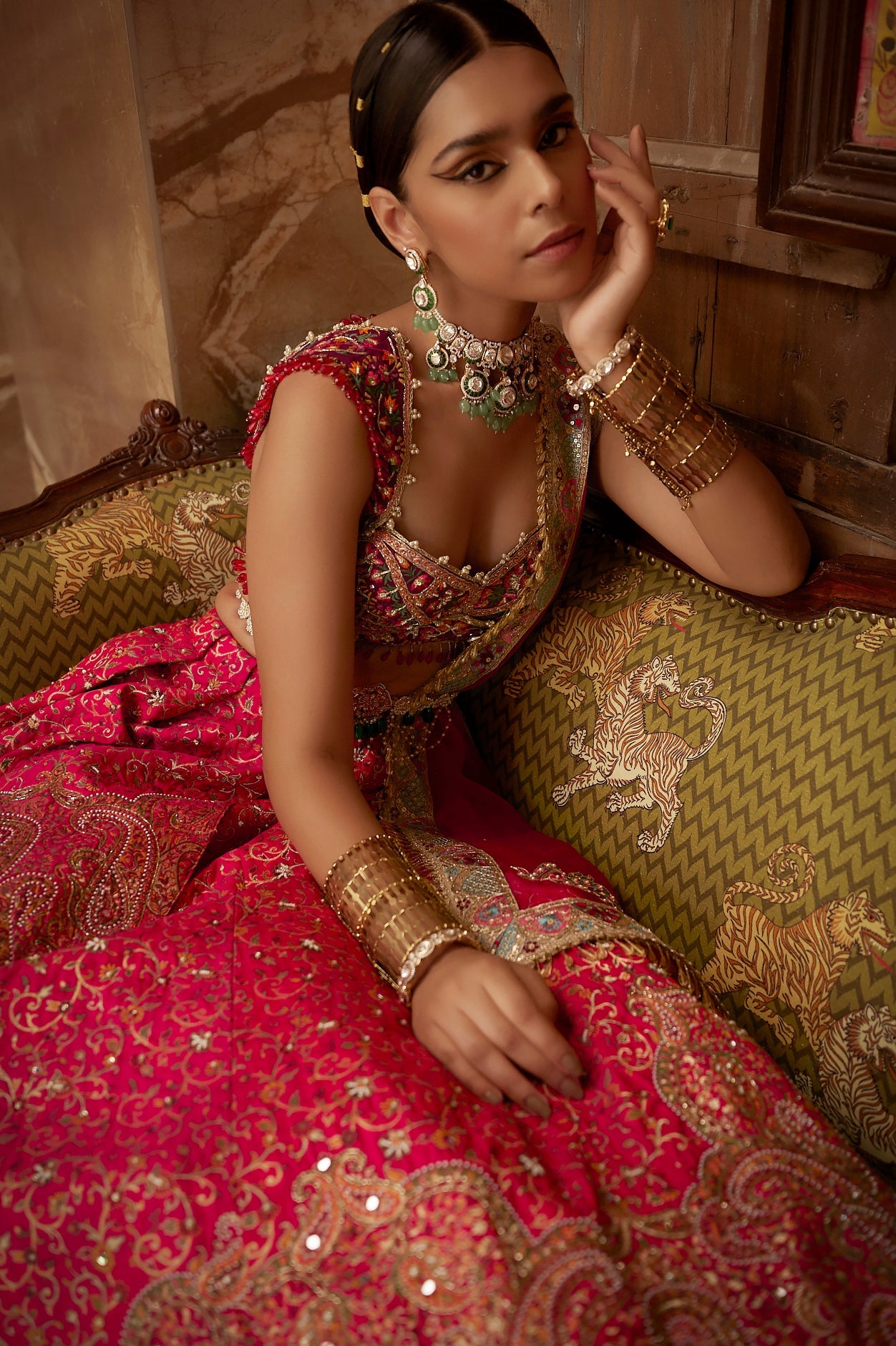 Shop Women's Red Jamawar Lehenga Set | Aditi Gupta