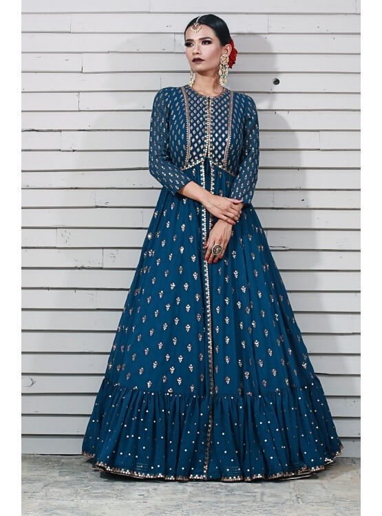 Dark Teal Jacket Anarkali